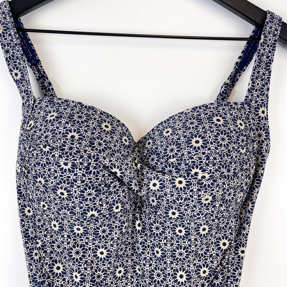 Niptuck (10) Womens Ruched Multi Fit Cup One Piece Swim Suit Floral Navy Blue - Picture 2 of 9